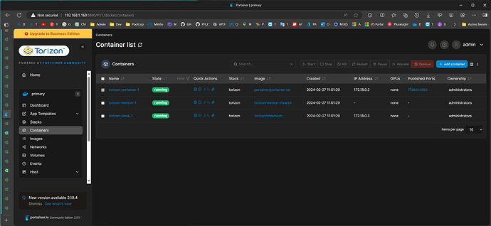 Portainer Community Container Page