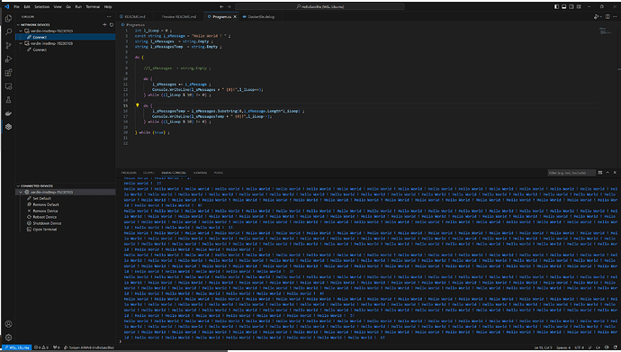 Program CSharp and output console with device tab