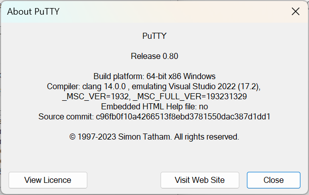 Putty version 0.80 SSH connection fixed